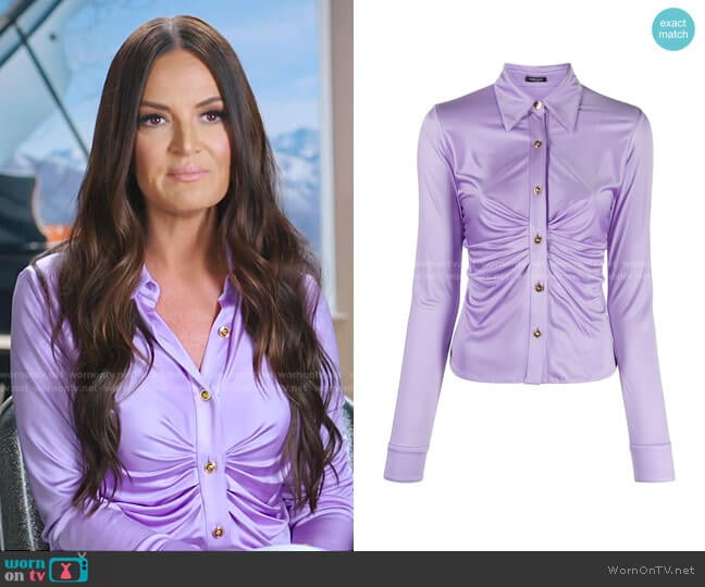 Ruched-Front Blouse by Versace worn by Lisa Barlow on The Real Housewives of Salt Lake City