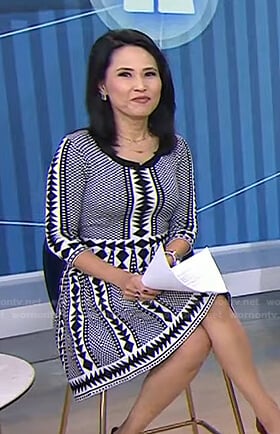 Vicky’s black and white geometric print dress on Today