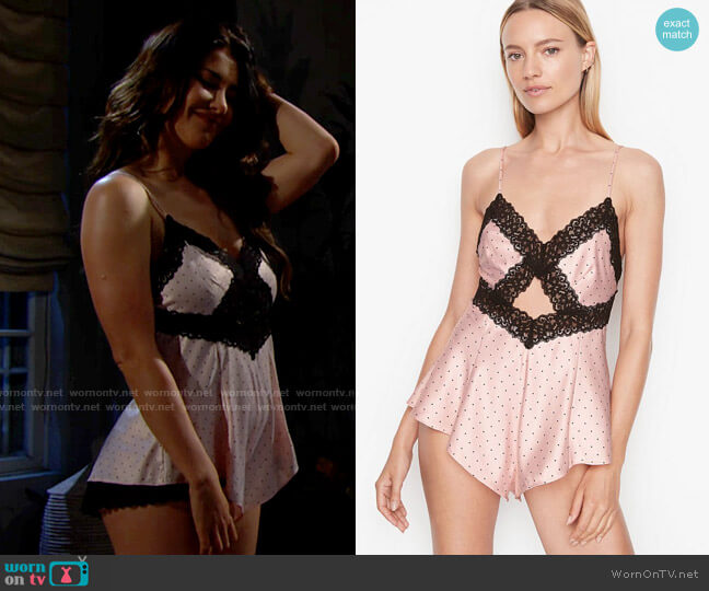 Victorias Secret Satin & Lace Romper worn by Steffy Forrester (Jacqueline MacInnes Wood) on The Bold and the Beautiful