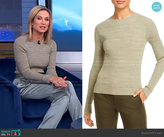 WornOnTV: Amy’s green ribbed sweater and satin pants on Good Morning ...