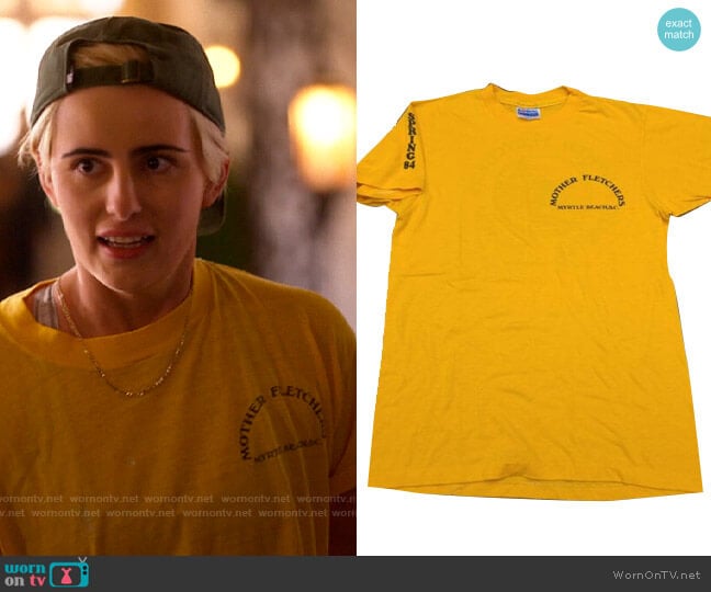 Vintage Mother Fletchers Myrtle Beach T-shirt worn by Sarah Finley (Jacqueline Toboni) on The L Word Generation Q