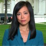 Weijia Jiang’s teal green belted blazer on CBS Mornings