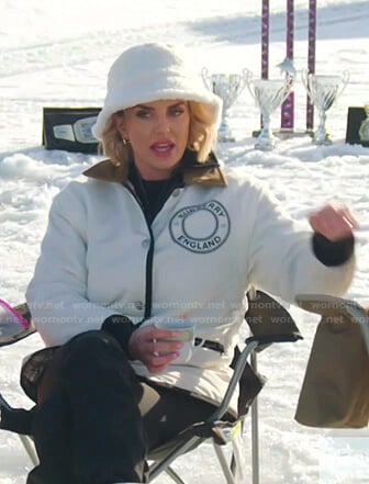 Whitney's white jacket with corduroy collar on The Real Housewives of Salt Lake City