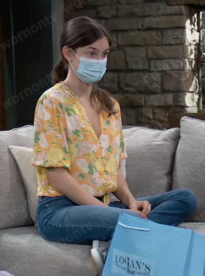 Willow's yellow floral tie waist top on General Hospital