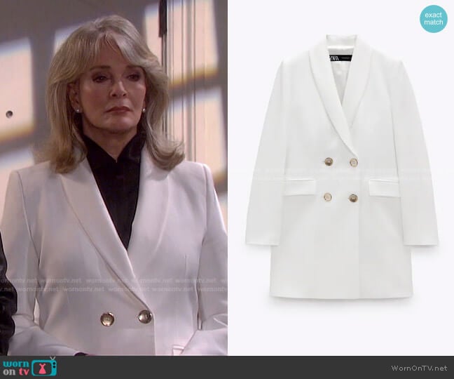 Double Breasted Long Blazer by Zara worn by Marlena Evans (Deidre Hall) on Days of our Lives