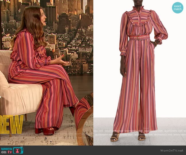 Billow Blouse and Pants by Zimmermann worn by Drew Barrymore on The Drew Barrymore Show