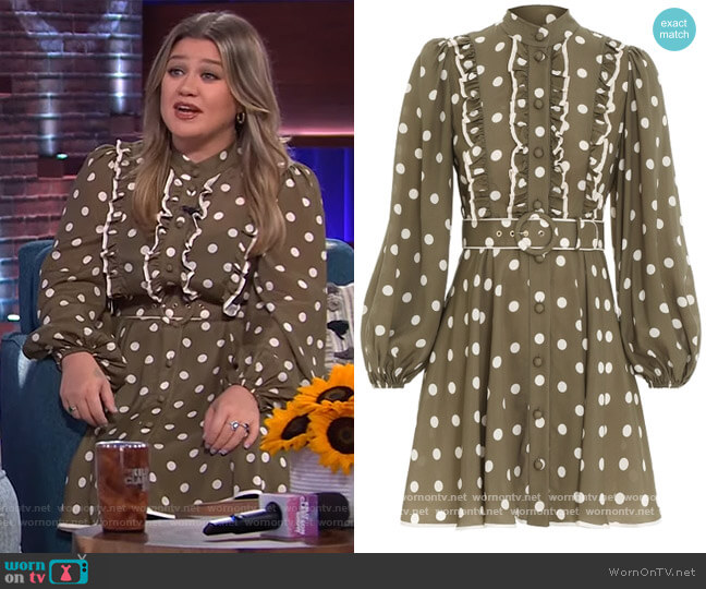 Spot Frill Mini Dress by Zimmermann worn by Kelly Clarkson on The Kelly Clarkson Show