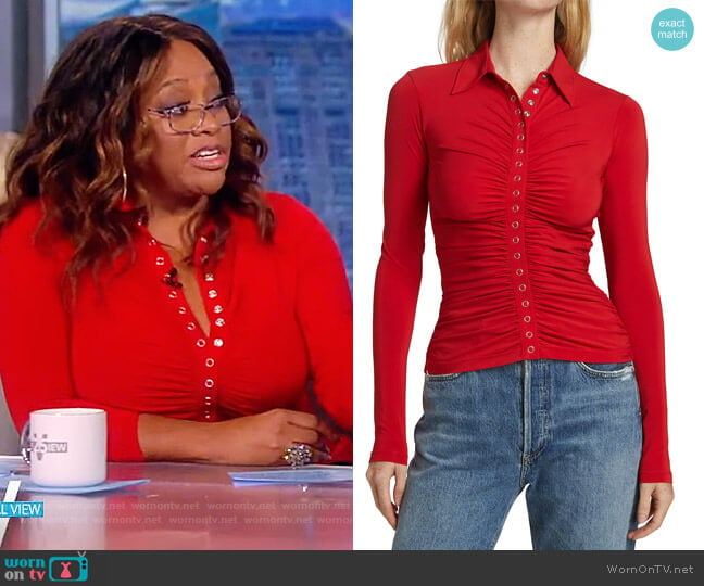 Larsen Ruched Polo Top by A.L.C. worn by Sherri Sheapherd on The View