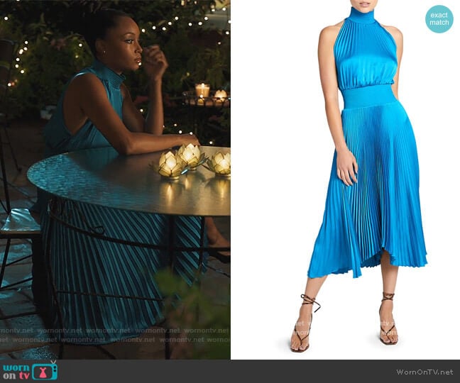 Renzo Pleated Blouson Dress by A.L.C. worn by Angela Vaughn (Yaya DaCosta) on Our Kind of People