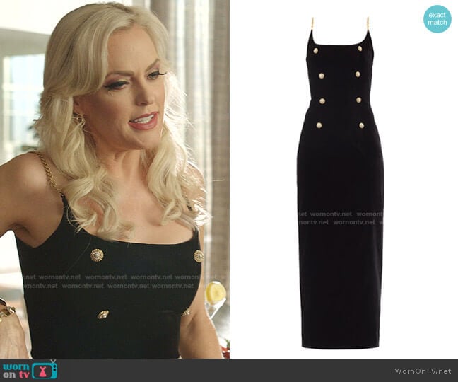 Embellished Stretch-Velvet Maxi Dress by Alessandra Rich worn by Alexis Carrington (Elaine Hendrix) on Dynasty