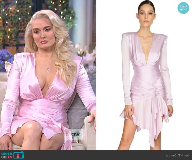 Draped Stretch Satin Dress by Alexandre Vauthier worn by Erika Jayne on The Real Housewives of Beverly Hills