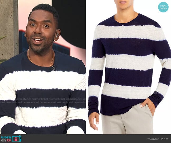 Cotton Textured Tie Dyed Stripe Long Sleeve Tee by ATM Anthony Thomas Melillo worn by Justin Sylvester on E! News