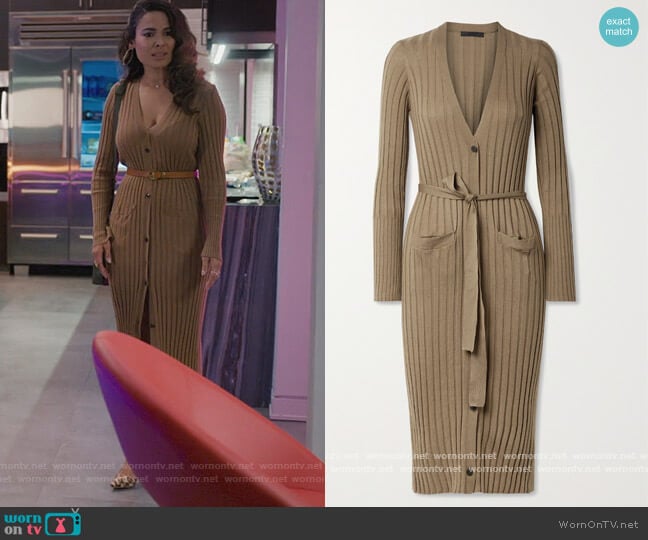 Belted ribbed silk and cotton-blend cardigan by ATM Anthony Thomas Melillo worn by Valeria (Nadine Velazquez) on Queens