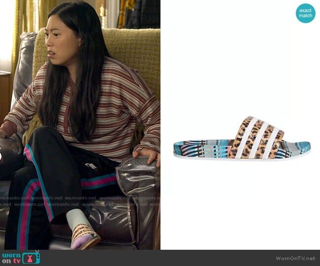 Adidas Adilette Brazillian Dance worn by Nora Lum (Awkwafina) on Awkwafina is Nora From Queens