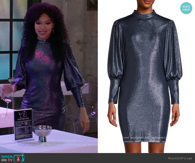 Mockneck Long-Sleeve Dress by Aidan by Aidan Mattox worn by Portia Robinson (Brook Kerr) on General Hospital