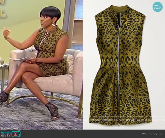 Leopard-print velvet mini dress by Alaia worn by Tamron Hall on Tamron Hall Show