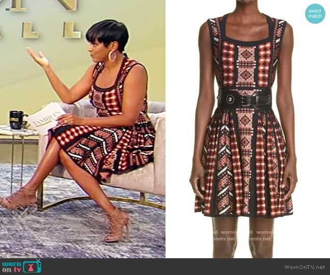 Jacquard Knit Sleeveless Fit & Flare Minidress by Alaia worn by Tamron Hall on Tamron Hall Show