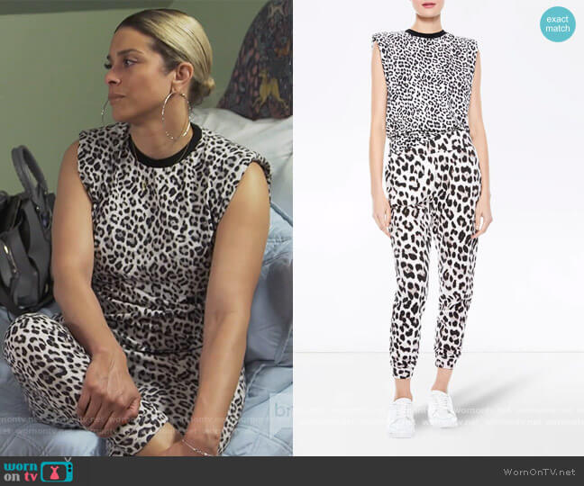 Braxton Leopard Print Muscle Top and Pants by Alice + Olivia worn by Robyn Dixon on The Real Housewives of Potomac