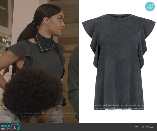 Lara Ruffle Trim Tank by All Saints worn by Olivia Baker (Samantha Logan) on All American