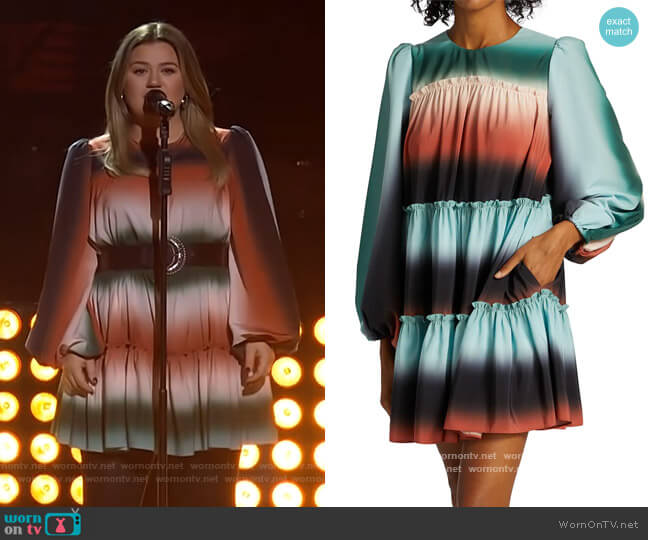 Tiered Crepe Mini-Dress by Amur worn by Kelly Clarkson on The Kelly Clarkson Show