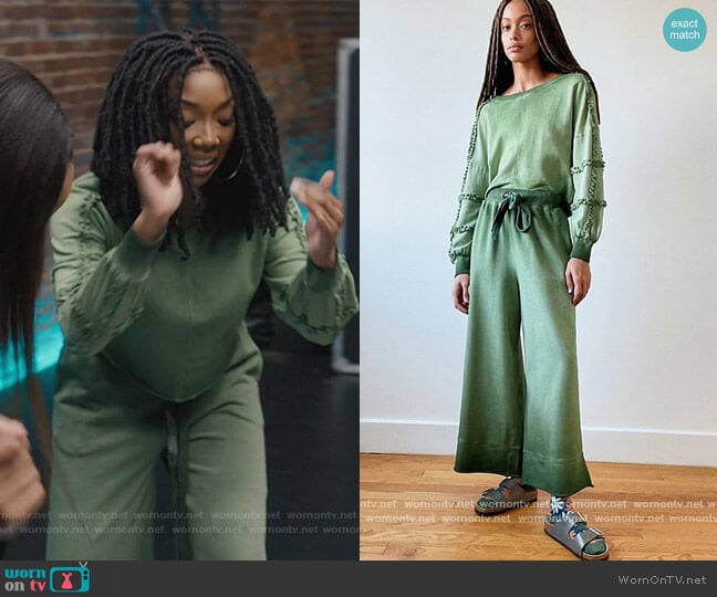 Corrie Wide-Leg Lounge Set by Anthropologie worn by Naomi (Brandy Norwood) on Queens