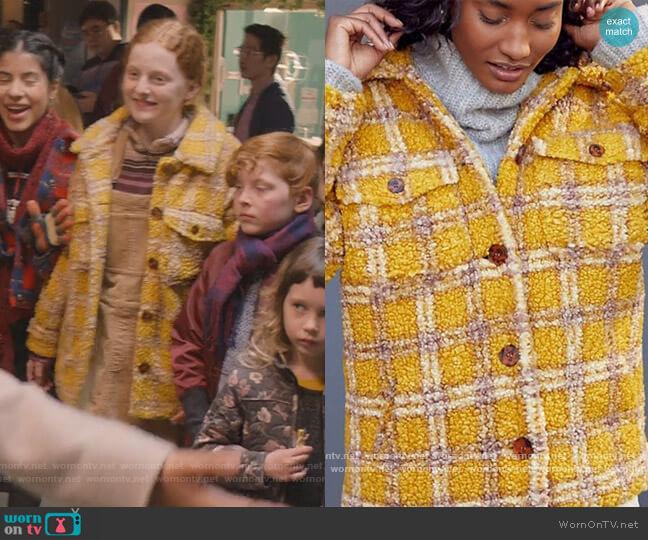 Driftwood Ryan Plaid Sherpa Shirt Jacket by Anthropologie worn by Mallory Pike (Vivian Watson) on The Baby-Sitters Club