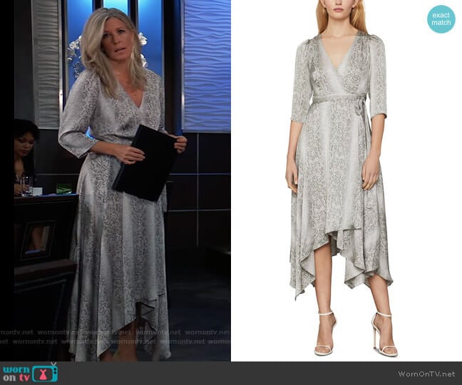 Snake-Embossed Wrap Dress by BCBGMAXAZRIA worn by Carly Spencer (Laura Wright) on General Hospital