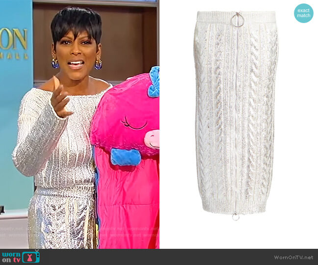 Metallic Cable Knit Maxi-Skirt by Balmain worn by Tamron Hall on Tamron Hall Show