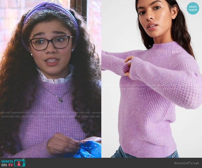 Aire Waffle-Knit Sweater by Banana Republic worn by Mary-Anne Spier (Malia Baker) on The Baby-Sitters Club