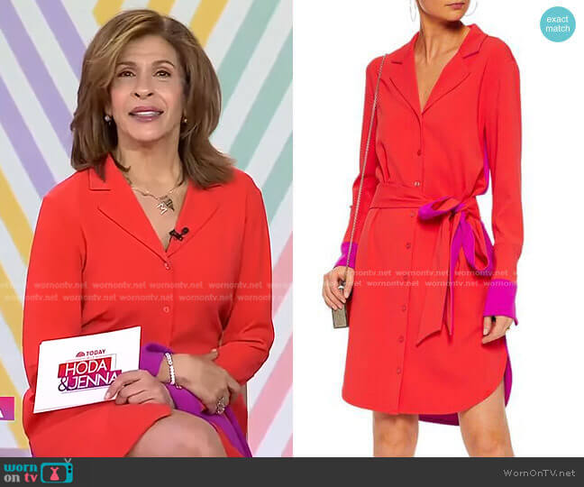 Belted Two-Tone Cady Shirt Dress by Badgley Mischka worn by Hoda Kotb on Today