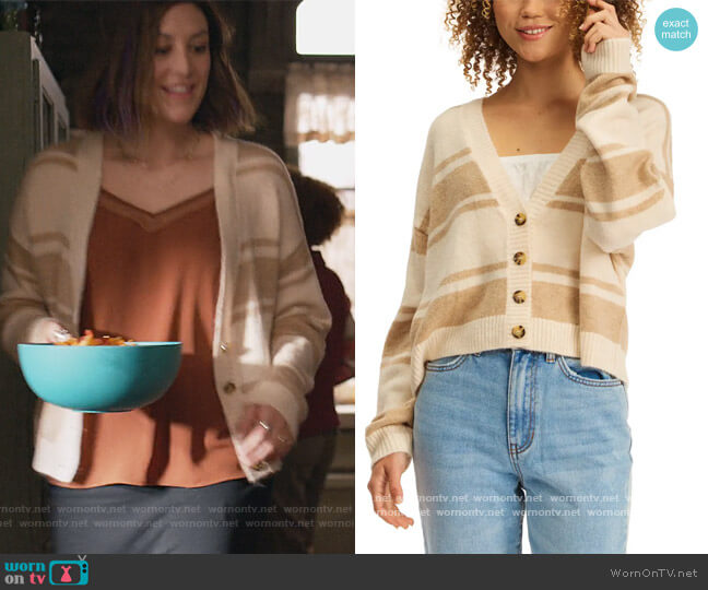 Sunrise Stripe Cardigan Sweater by Billabong worn by Sarah (Caitlin McGee) on Home Economics