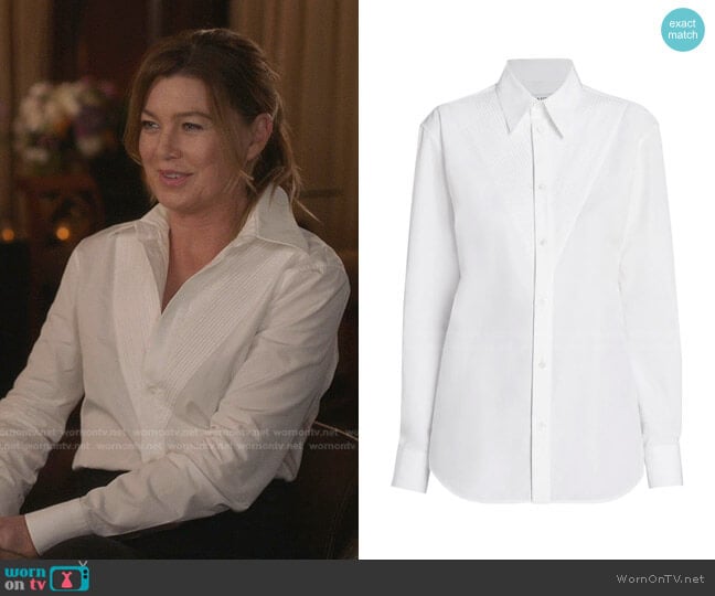 Compact Cotton Poplin Button-Down Shirt by Bottega Veneta worn by Meredith Grey (Ellen Pompeo) on Greys Anatomy