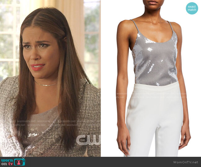 Sequined Spaghetti-Strap Tank Top by Brandon Maxwell worn by Cristal Jennings (Daniella Alonso) on Dynasty