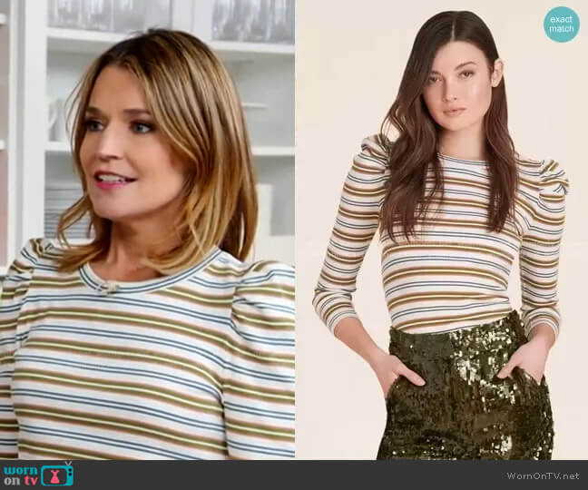 Britney Puff-Sleeve Striped Top by Veronica Beard worn by Savannah Guthrie on Today
