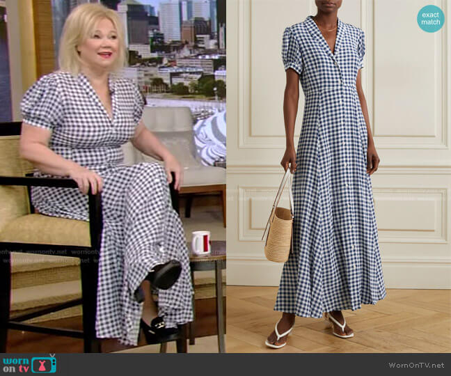 Bel Gingham Silk Maxi Shirt Dress by Caroline Constas worn by Caroline Rhea on Live with Kelly and Ryan