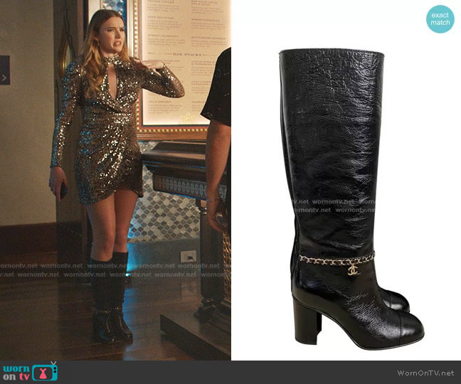 Calfskin with Chain High Boots by Chanel worn by Kirby Anders (Maddison Brown) on Dynasty