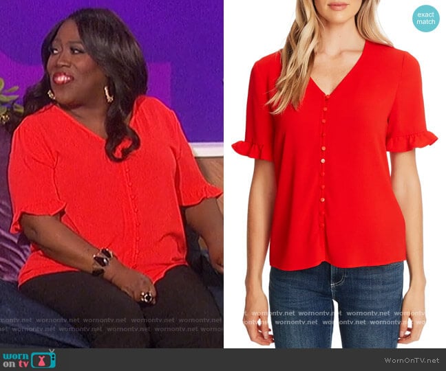 Ruffle Sleeve Crepe Blouse by CeCe worn by Sheryl Underwood on The Talk