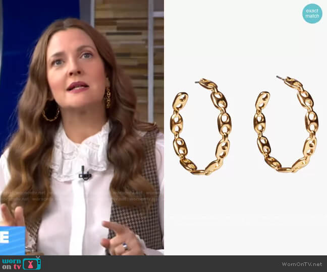 Chain Link Hoop Earrings by Lizzie Fortunato worn by Drew Barrymore on GMA