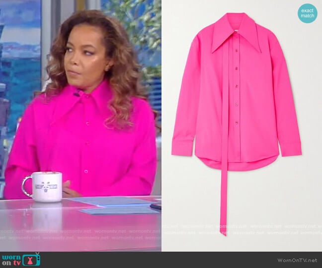 Tie-detailed neon wool-blend shirt by Christopher John Rogers worn by Sunny Hostin on The View