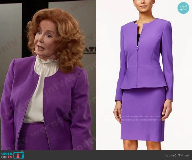 Crepe Peplum Zip-Front Skirt Suit by Tahari ASL worn by Maggie Horton (Suzanne Rogers) on Days of our Lives