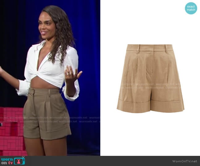 Shiana Turned-up Cuff Linen-blend Shorts by Diane von Furstenberg worn by Michelle Young on The Bachelorette