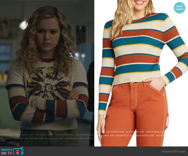 Striped Rib Crew Sweater by Dickies worn by Courtney Whitemore (Brec Bassinger) on Stargirl