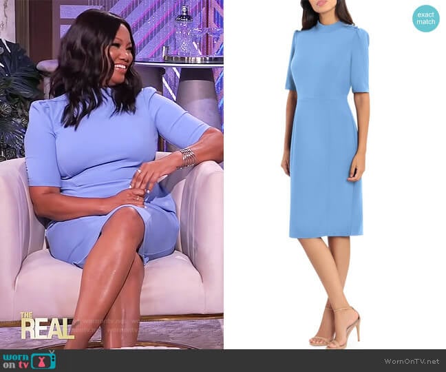 Mock Neck Sheath Dress by Donna Morgan worn by Garcelle Beauvais on The Real