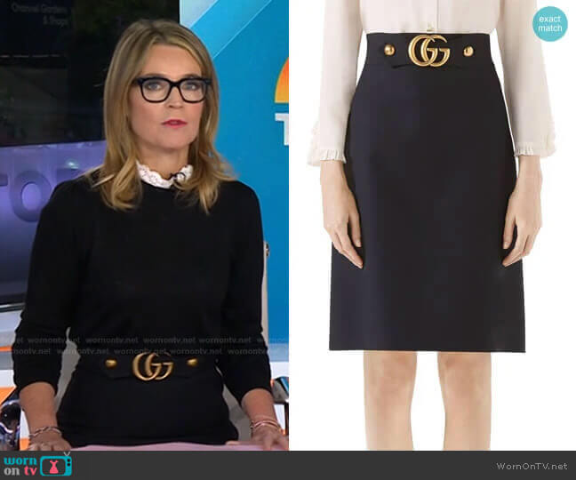 Double G Wool & Silk Crepe A-Line Skirt by Gucci worn by Savannah Guthrie on Today