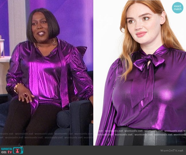 Metallic Bow Blouse by Eloquii worn by Sheryl Underwood on The Talk