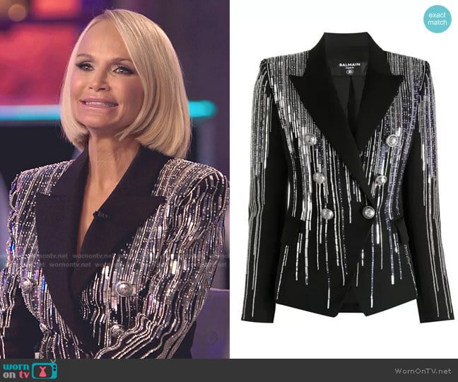 Embellished Double-Breasted Blazer by Balmain worn by Kristin Chenoweth on The Voice