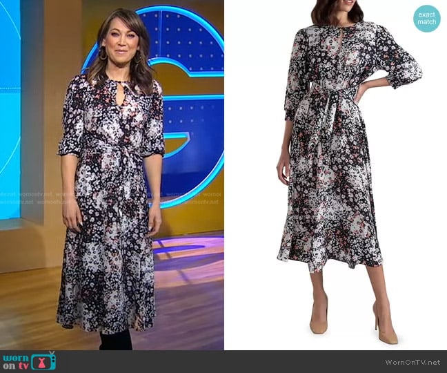 Shoshanna Emmory Floral Tie-Waist Dress worn by Ginger Zee on Good Morning America