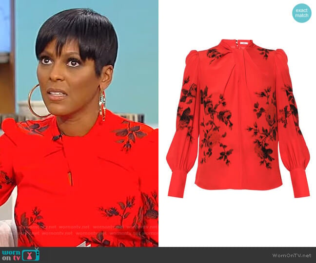 Fayola Floral-Printed Silk Top by Erdem worn by Tamron Hall on Tamron Hall Show