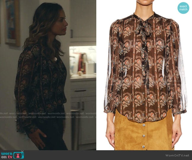 Siandra Printed Blouse by Etoile Isabel Marant worn by Jessica Lucas on The Resident