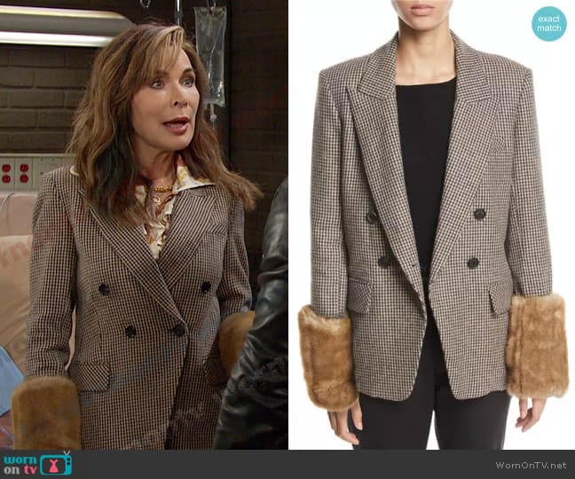 Veronica Beard Fahey Dickey Jacket with Faux-Fur Cuffs worn by Kate Roberts (Lauren Koslow) on Days of our Lives